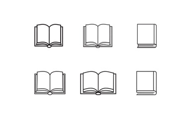 Set of Black Line Art Book Icons on White Background ideal for design projects, educational themes, presentations, or graphic design on book-related subjects

