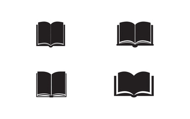 Silhouettes of open book icons in black, ideal for educational, literary, or minimalist designs. Clean icon for logos, presentations, showcasing the theme of knowledge and reading.
