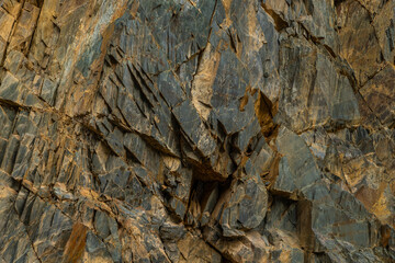 Rugged rock formation in outdoor rocky landscape during daytime