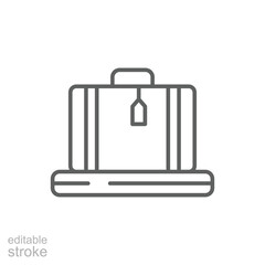 Business Suitcase on Conveyor Belt Icon Thin Line Outline Style Editable Stroke for Travel or Transport Concept