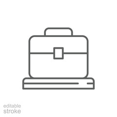 Outline Icon of Baggage Carousel with Briefcase Editable Stroke Thin Line Symbol for Airport Luggage Handling