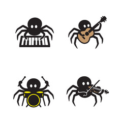 Minimalist Spider Musicians Playing Instruments