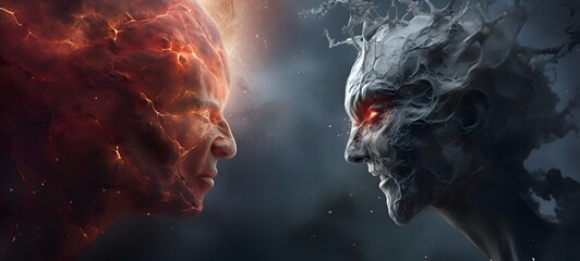 Galaxy Version of God vs monster world, ai generative