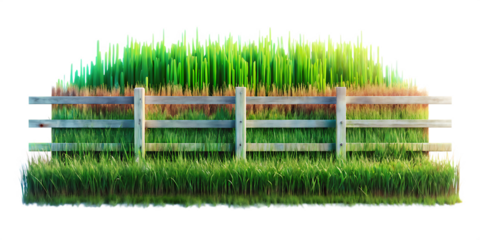Wooden Fence Surrounded by Tall Grass isolated on a white background AI GENERATED PNG