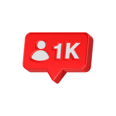 1k followers icon 3d rendering red color