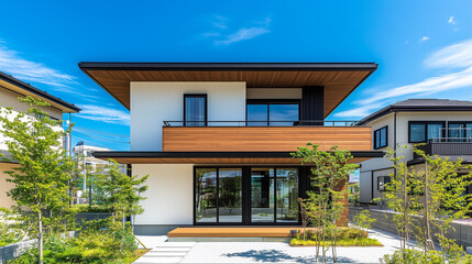 シンプルな日本の二階建て住宅、戸建て住宅 白