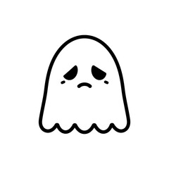 Black Lined Icon of Little Ghost Monster with Shy Eyes