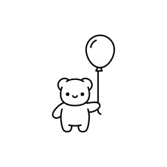 Fototapeta premium Black Lined Icon of Mini Creature Holding a Balloon