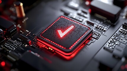 Red checkmark chip success circuit board