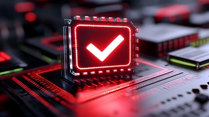 Red checkmark chip success server room