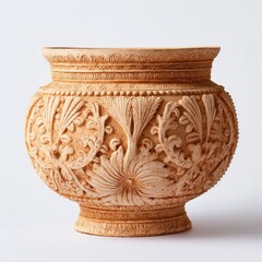 Ornate, light beige, carved planter