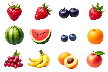 Assorted fresh fruits isolated on transparent background