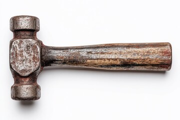 Rusty hammer, top view. Wooden handle