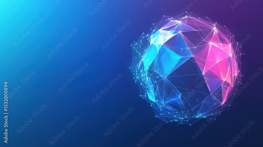 Fototapete abstract 3d rendering of polygonal sphere. geometric shape, futuristic modern background