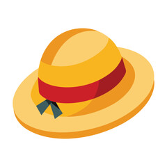Stylish cartoon straw hat with red ribbon for summer vacation design