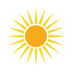Bright yellow sun icon with rays simple graphic design element