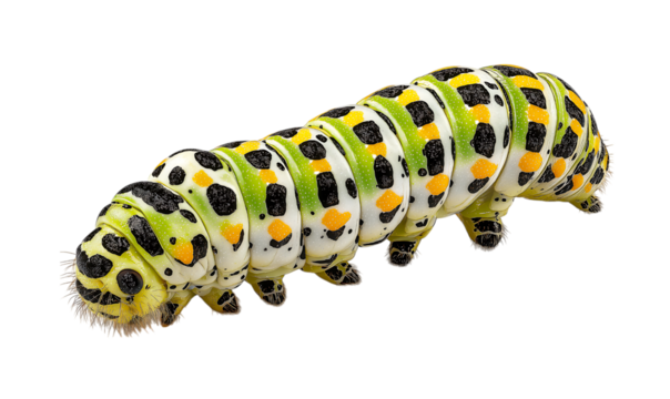 Yellow green and black dot of Caterpillar of the black-tailed butterfly isolated on a transparent background