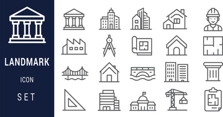 Landmark Icon Set Architecture, Buildings, Cityscape, Structures, and More