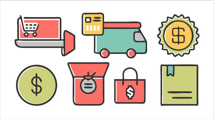 Online shopping delivery service icons