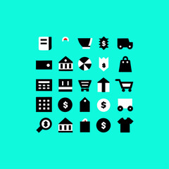 Black and white business and shopping icons set