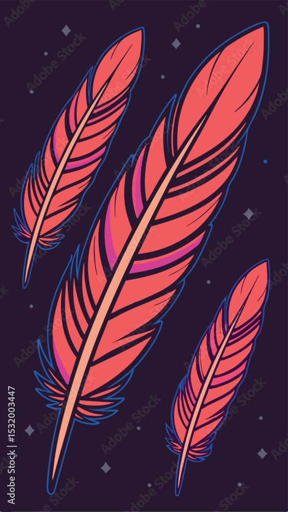 Poster vibrant vector illustration of decorative feathers with transparency suitable for design projects