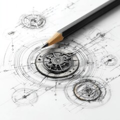Detailed mechanical sketches, pencil on paper