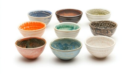 Collection of artisan handmade ceramic bowls, various colors and styles, pottery, craft, tableware, home decor