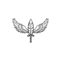 Fototapeta premium Black Lined Icon of Angel Feather Sword