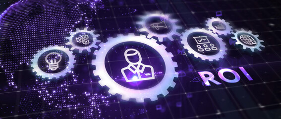 ROI Return on investment financial growth concept. Business, Technology, Internet and network concept. 3d illustration