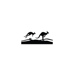 kangaroo hopping across a desert silhouette on white background