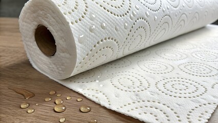  Close-Up of Rolled Paper Towel Showing Perforation and Wet Patch.
