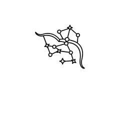 Fototapeta premium Black Lined Icon of Bow with Constellation Limbs