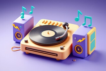 Fototapeta premium Vintage Turntable with Speakers Retro Music Experience and Nostalgic Audio Delight