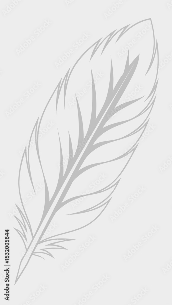 Poster elegant gray feather outline illustration with transparency for various design projects