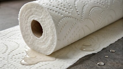  Close-Up of Rolled Paper Towel Showing Perforation and Wet Patch.