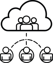 Cloud Computing for Remote Work Team Connection vector Line art