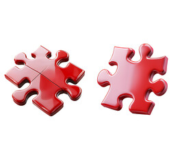 Red jigsaw puzzle piece. 3d rendering isolated on white background. Cartoon plastic style icon