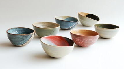 Collection of artisan handcrafted ceramic bowls in various colors and glaze techniques