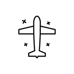 Flying Aircraft Icon Thin Line Outline Style from Top Perspective for Aviation or Tourism Use