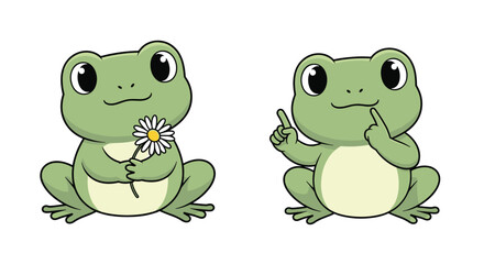 Fototapeta premium Adorable Frog Illustrations Featuring Charming Green Frogs With a Range of Emotions and Styles