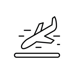 Outline Icon of Aircraft Touchdown Thin Line Symbol for Runway Arrival or Transportation Use
