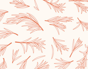 Set with rosemary hand drawn outline elements. Fragrant herb hand drawn in retro style. View from different angles. Botanical vector illustration