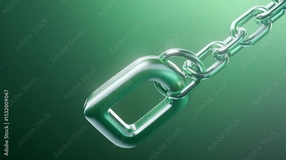 Poster Metallic Chain: A close-up view of a gleaming metallic chain, showcasing its intricate links and reflecting the surrounding light in a display of strength and industrial design.