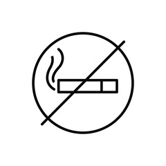 Prohibited Smoking Icon Thin Line Outline Style for Public Health or Safety Sign