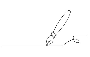Continuous one line of fountain pen in silhouette on a white background. Linear stylized. Minimalist.