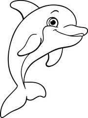 Naklejka premium Black and white vector illustration of a single dolphin for coloring book. Isolated outline on white background. Perfect for kids’ coloring pages, educational materials, printable worksheets, or digit
