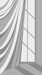 Gray window and flowing curtains illustration suitable for various design projects