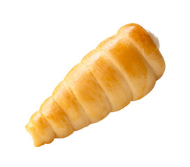 Side view of single puff pastry cream horn isolated with clipping path in png file format