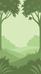 Obraz premium Green forest scene with trees bushes grass landscape background for design projects