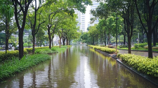 Water management using nature-based solutions for flooding control, wetland preservation, sustainable urban design, ecosystem restoration, and low-impact hydrological resilience